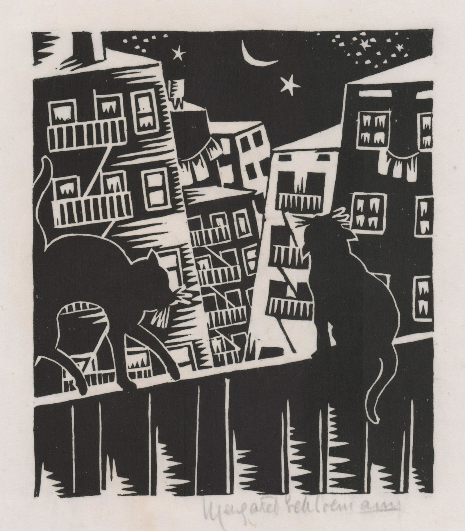 Margaret Schiremann Woodcut [Cats, City] (1 of 4)