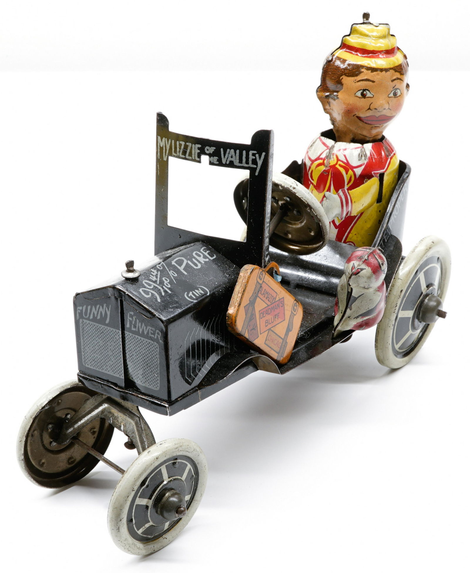 Marx Funny Fliver 4 Wheels No Breaks: Marx Funny Fliver 4 Wheels No Breaks tin windup toy. Measures 5.5 in. x 8.25 in. In working order. Overall VG-EX/EX condition. If lot is absent of a condition report a condition report may be requeste