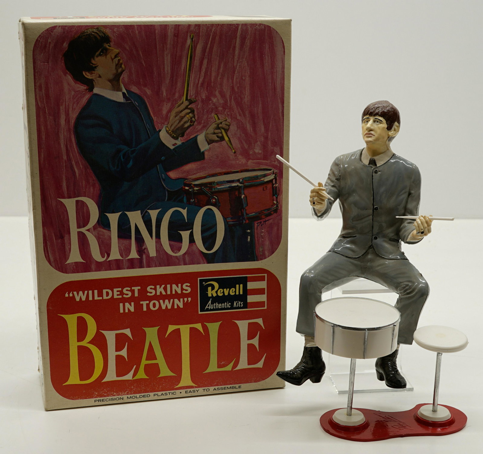 Ringo Starr Assembled Revell Model Kit with Box: Ringo Starr assembled Revell plastic model with original box. Includes the drums and drumsticks. If lot is absent of a condition report a condition report may be requested via email. Condition report 