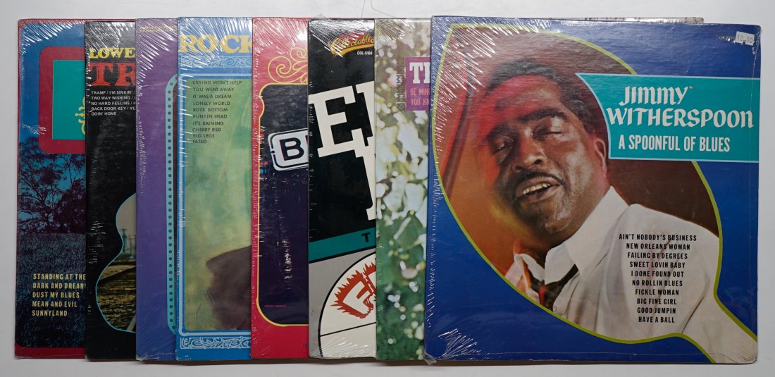 Assorted Blues LP: Group of eight assorted Blues Albums, Factory Sealed. Includes: 1) The Best of Etta James; United US 7727. 2) Jimmy Witherspoon; United US 7715. 3) Rock Bottom Blues, Gene Phillips; United US 7793. 4)