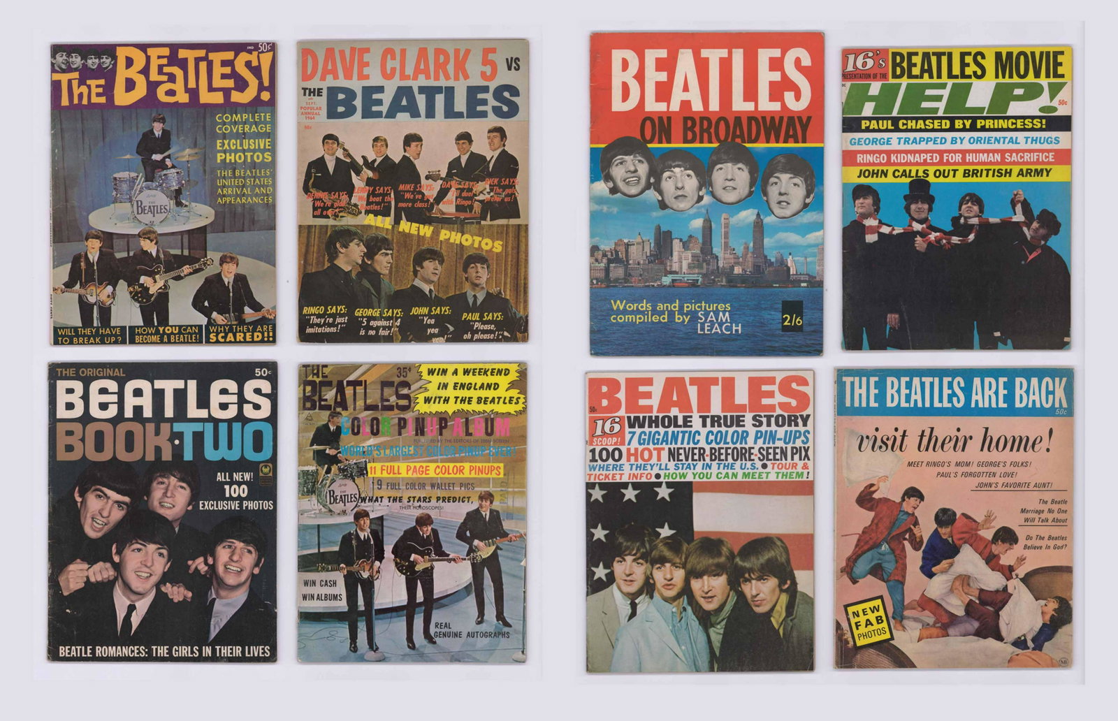 The Beatles Fan Magazines (8): The Beatles featured in various fan Magazines; group of eight. Includes: 1) Beatles on Broadway; 1964 2) The Beatles are Back; 1964 ... and more. Private Estate Missoula, Montana. If lot is absent of 