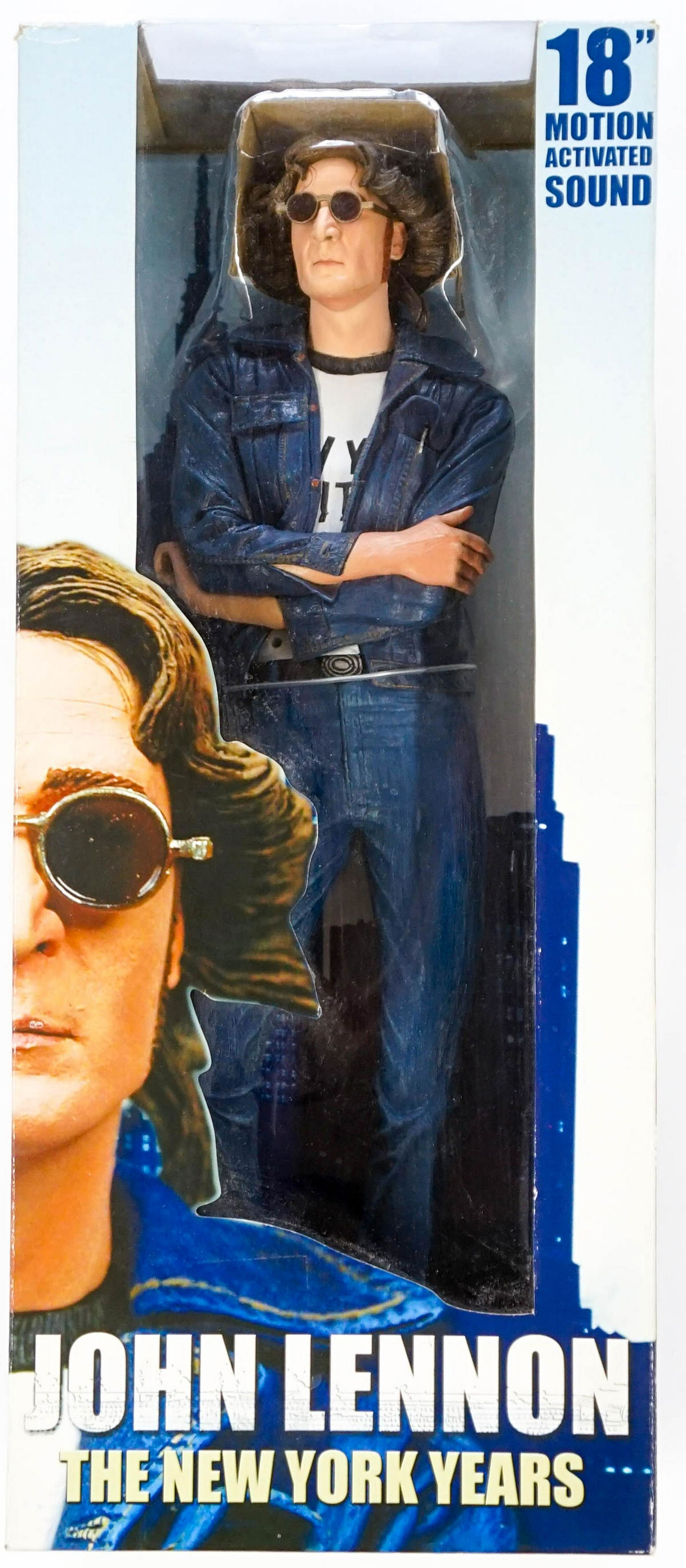 John Lennon 18 Inch Motion Activated Figure: John Lennon 18 in. motion activated sound figure. Never removed from box, appears mint in box. Provenance: Private Collection Missoula, Montana. If lot is absent of a condition report a condition repo