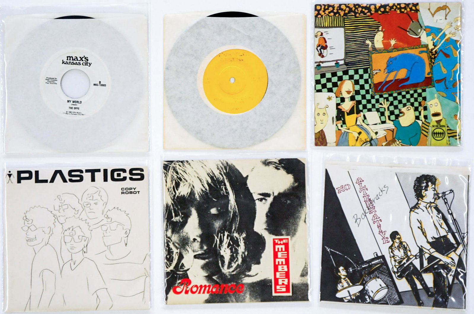 New Wave (6) 45's Plastics, Members and More: New Wave; group of six 45's. Includes: 1) Plastics, Copy Robot 2) The Members; Virgin 333 'Romance' 3) No Alternative; Subterranean 4) The Suburbs; Twin Tone 7801 'Memory' 5) Red Rockers Record Two; R