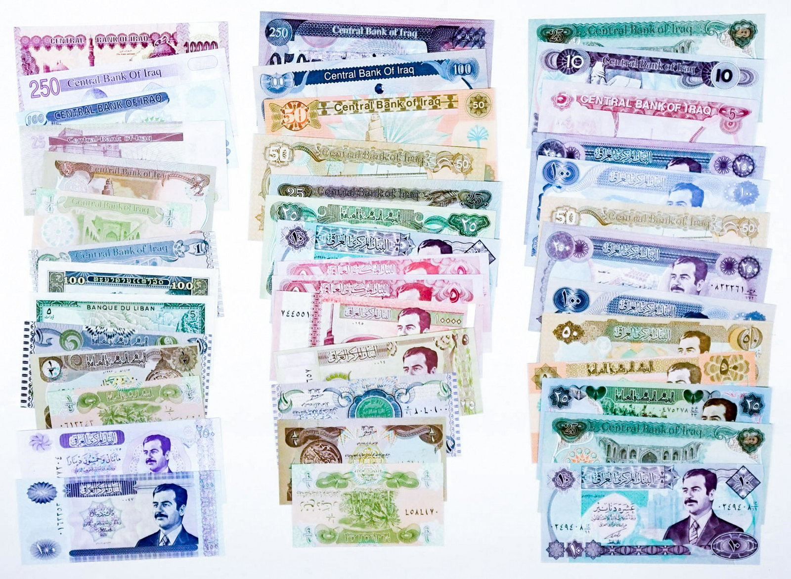 Iraq Obsolete Currency (40 Pieces): Iraq group of obsolete currency. All are crisp and appear uncirculated. If lot is absent of a condition report a condition report may be requested via email. Condition report is provided as an opinion