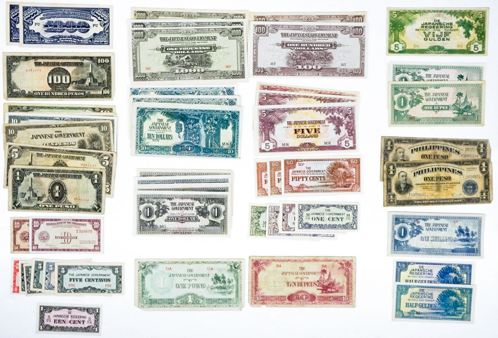 [Japan, U.S. Government Occupation] Currency (52): A group of 52 pieces of currency from Japan and other United States Occupation periods. Condition varies. Provenance: Amity Art Foundation, Inc. If lot is absent of a condition report a condition repo