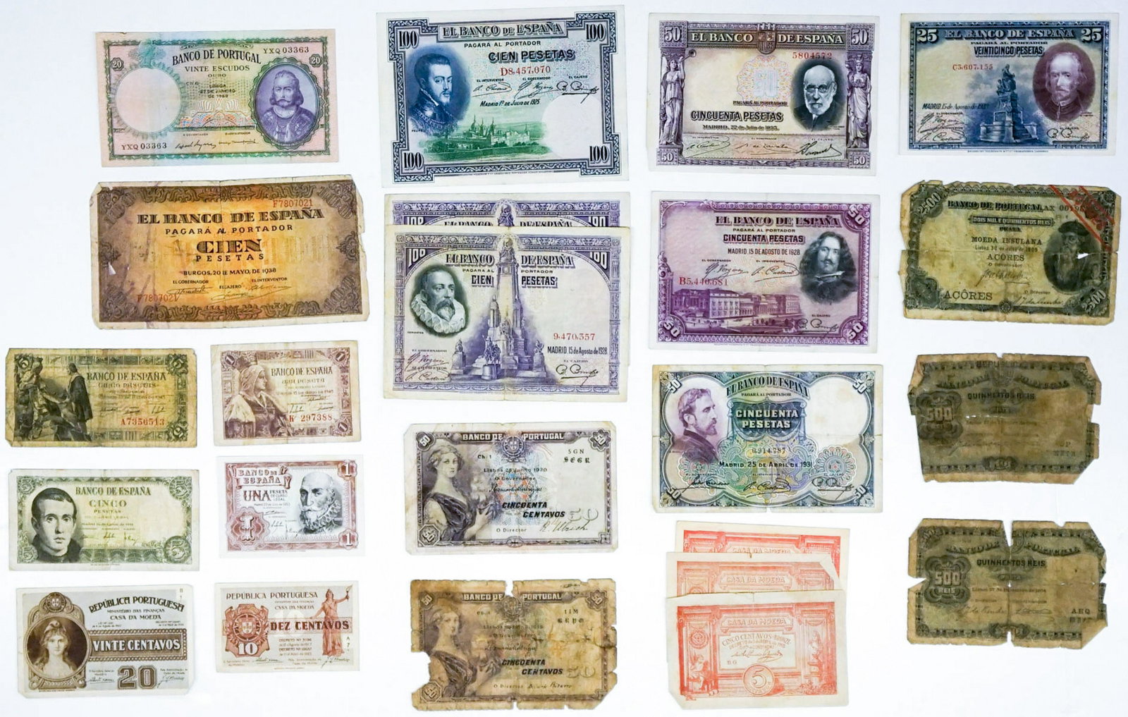 [Spain, Portugal] Old Currency (24): A group of 24 pieces of currency from Spain and Portugal. Condition varies. Provenance: Amity Art Foundation, Inc. If lot is absent of a condition report a condition report may be requested via email.