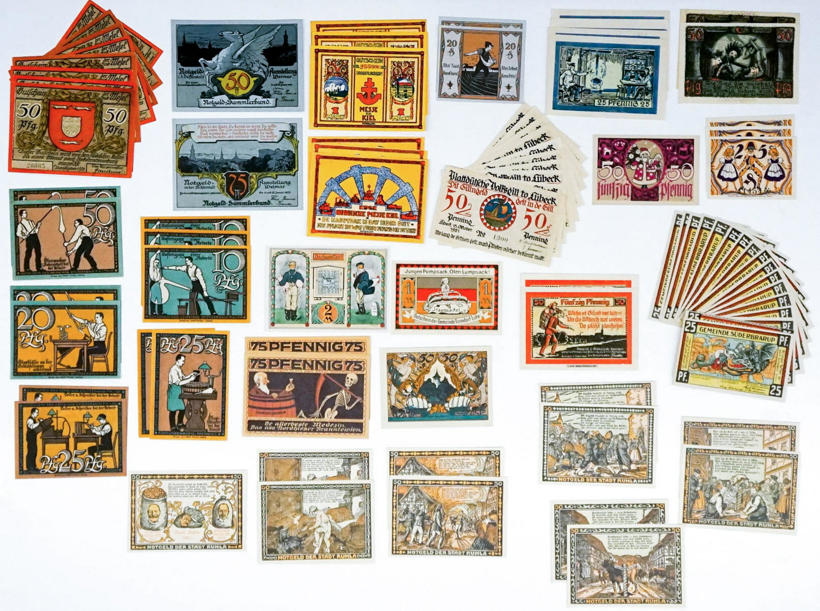 [Germany, Notgeld] Group of (84) Pcs: A group of 84 notgeld and/or currency from Germany. They measure from 2.25 in. x 3.5 in to 3. in. x 4 in. Condition varies. Provenance: Amity Art Foundation, Inc. If lot is absent of a condition repor