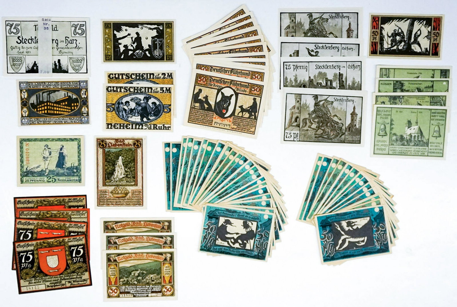 [Germany, Notgeld] Group of (76) Pcs: A group of 76 notgeld and/or currency from Germany. They measure from 2.375in. x 4 in to 3 in. x 4.5 in. Condition varies. Provenance: Amity Art Foundation, Inc. If lot is absent of a condition report