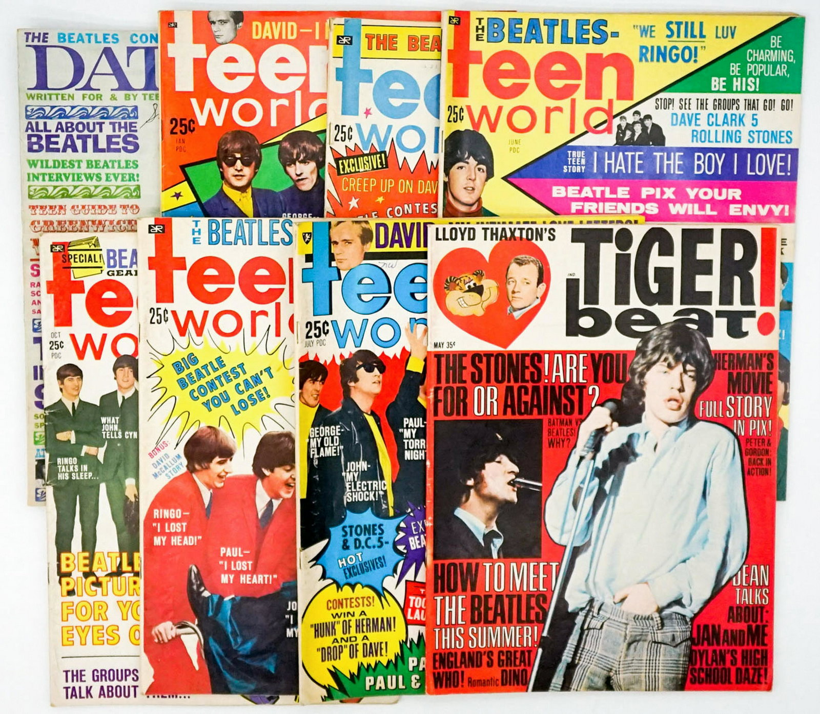 The Beatles Vintage Magazines (8): Eight magazines featuring The Beatles or a member of The Beatles on the cover. VG/VG-EX. If lot is absent of a condition report a condition report may be requested via email. Condition report is provi