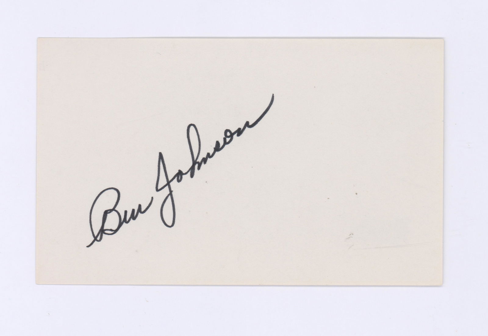 Ben Johnson Signed Index Card Beckett COA: Ben Johnson signed index card. Measures 3-in. x 5-in. and is signed in black marker. Includes COA from Beckett Authentication #H09205. Unframed, loose and not glued or mounted. NM-MT/MT. Condition rep