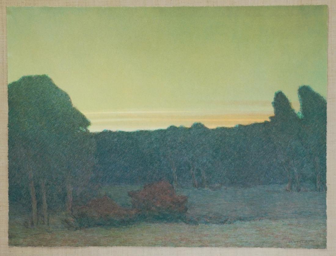 Russell Chatham Large Lithograph Signed, Numbered: Russell Chatham large signed and numbered lithograph. Measures 34 in. x 45 in sheet size of lithograph only. Signed, numbered and dated lower right Russell Chatham, 24/275, 1987. Mounted to thin acid-