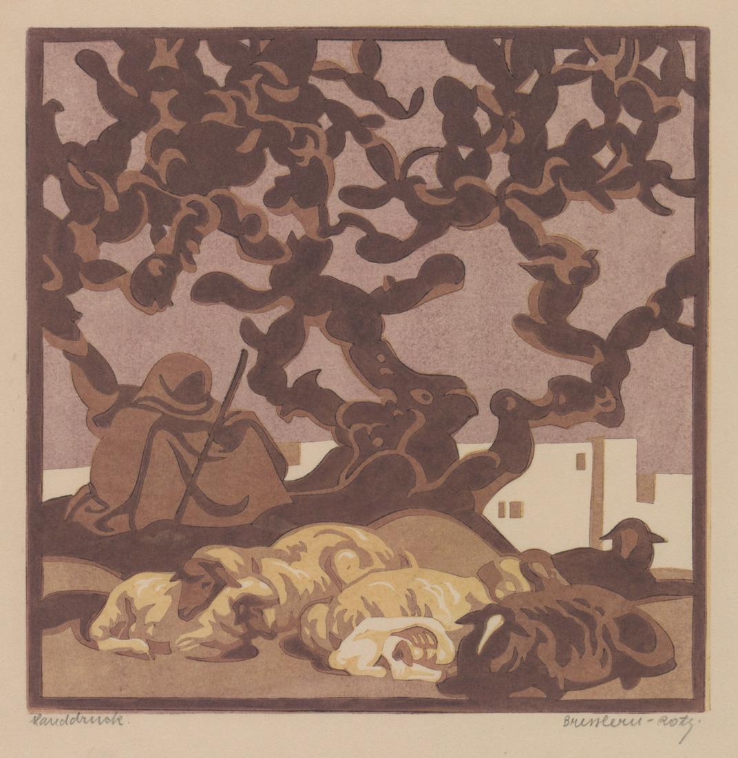Norbertine von Bresslern-Roth Woodcut [Sheep]: Norbertine von Bresslern-Roth (Austria 1891 - 1978) Woodcut. Signed 'Bresslern-Roth' in pencil lower right. Indiscernible writing in pencil lower left. In VG/EX condition, with small pieces of tape re