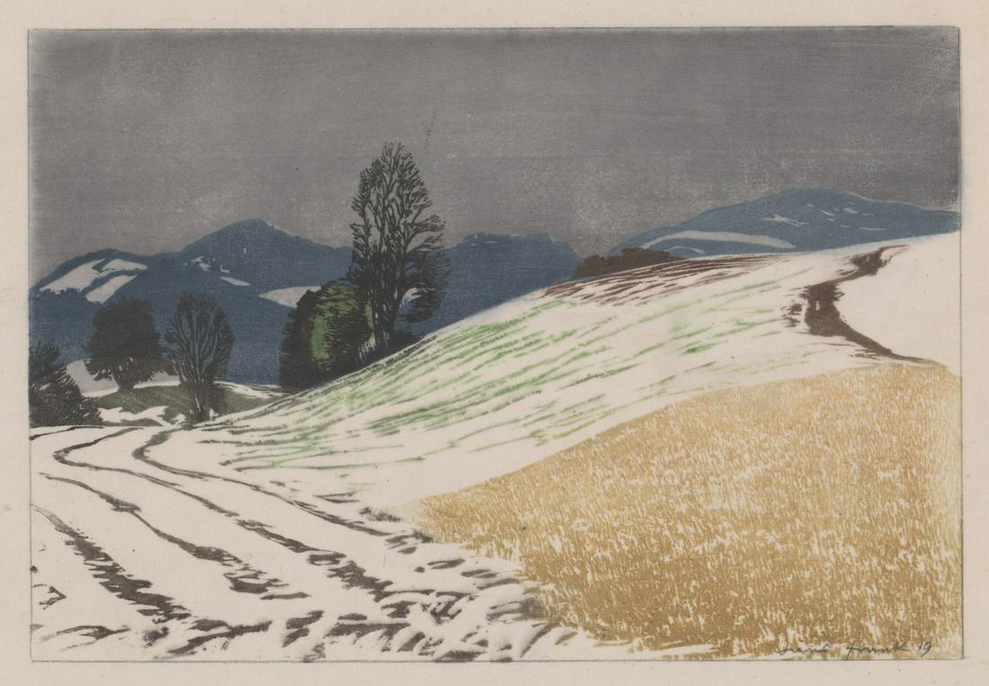 Hans Frank Color Woodcut [Winter, Mountain] (1 of 4)