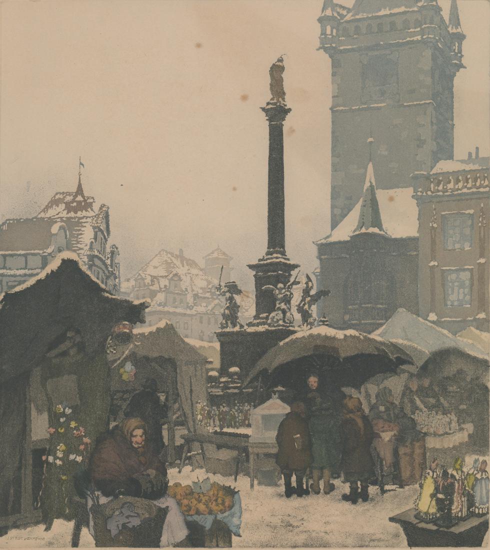 Jaromir S. Zamponi Aquatint [Winter Market Scene] (1 of 5)