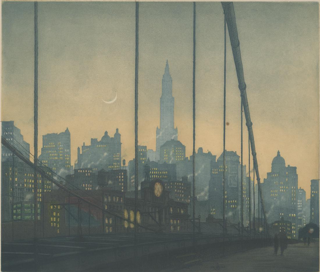 Tavik F. Simon Color Etching [Brooklyn Bridge] (1 of 5)