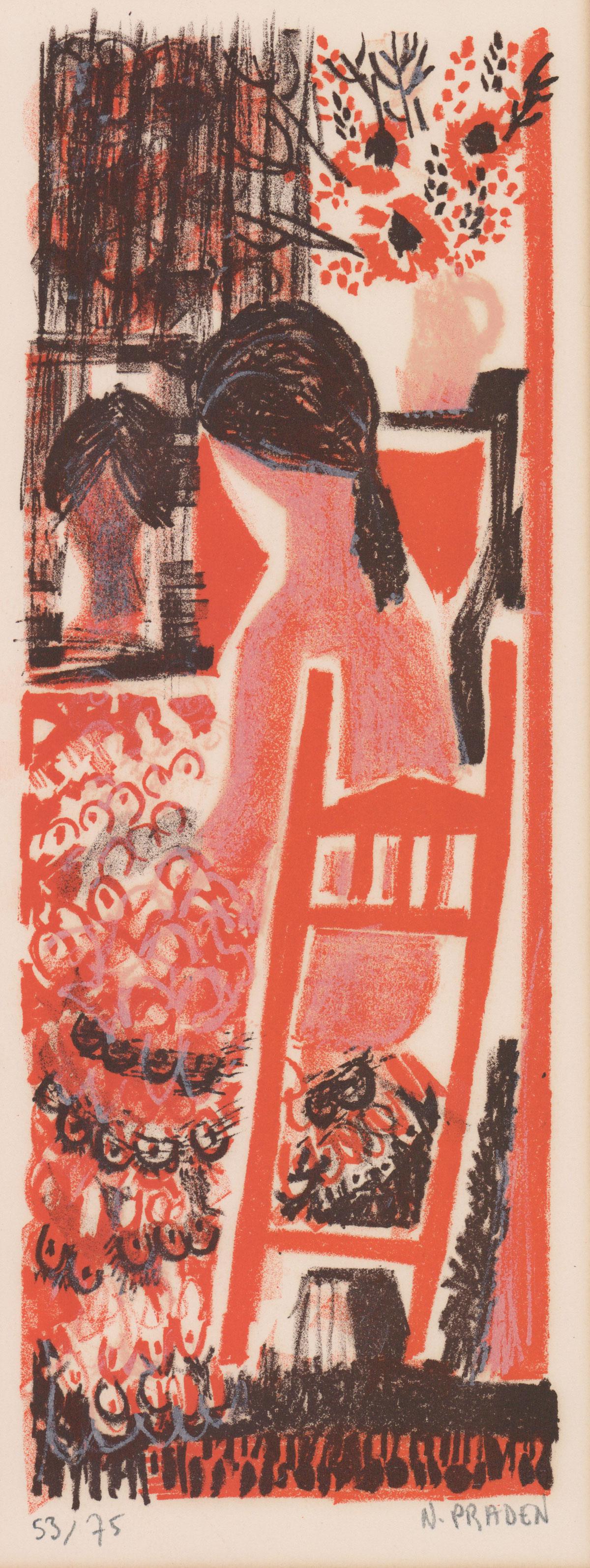 N. Praden Signed Etching [Modernist, Woman] (1 of 5)