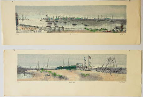 Joe Jones Lithographs [AAA, Beach Scene]: Two Joe Jones (American 1909-1963) lithographs. Both signed by artist in pencil lower right. Both titled in pencil ('Beach Scene I' and 'Beach Scene II') lower center. Both numbered ('101/110' and