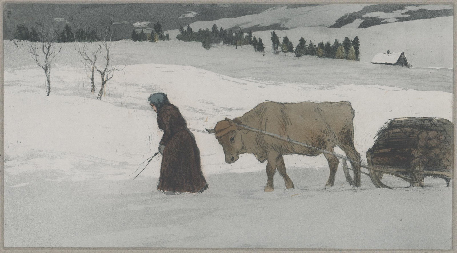 Oswald Roux Etching [Woman Leading Ox] (1 of 4)