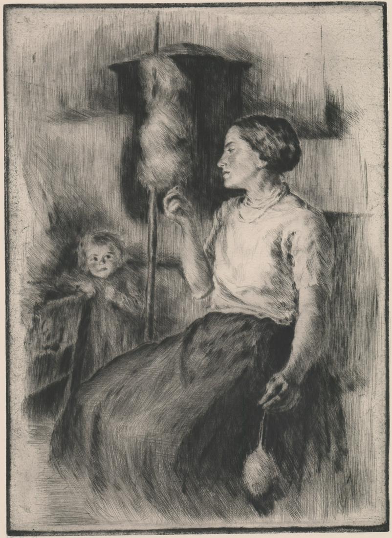 Illegibly Signed Etching [Woman, Spinning] (1 of 5)