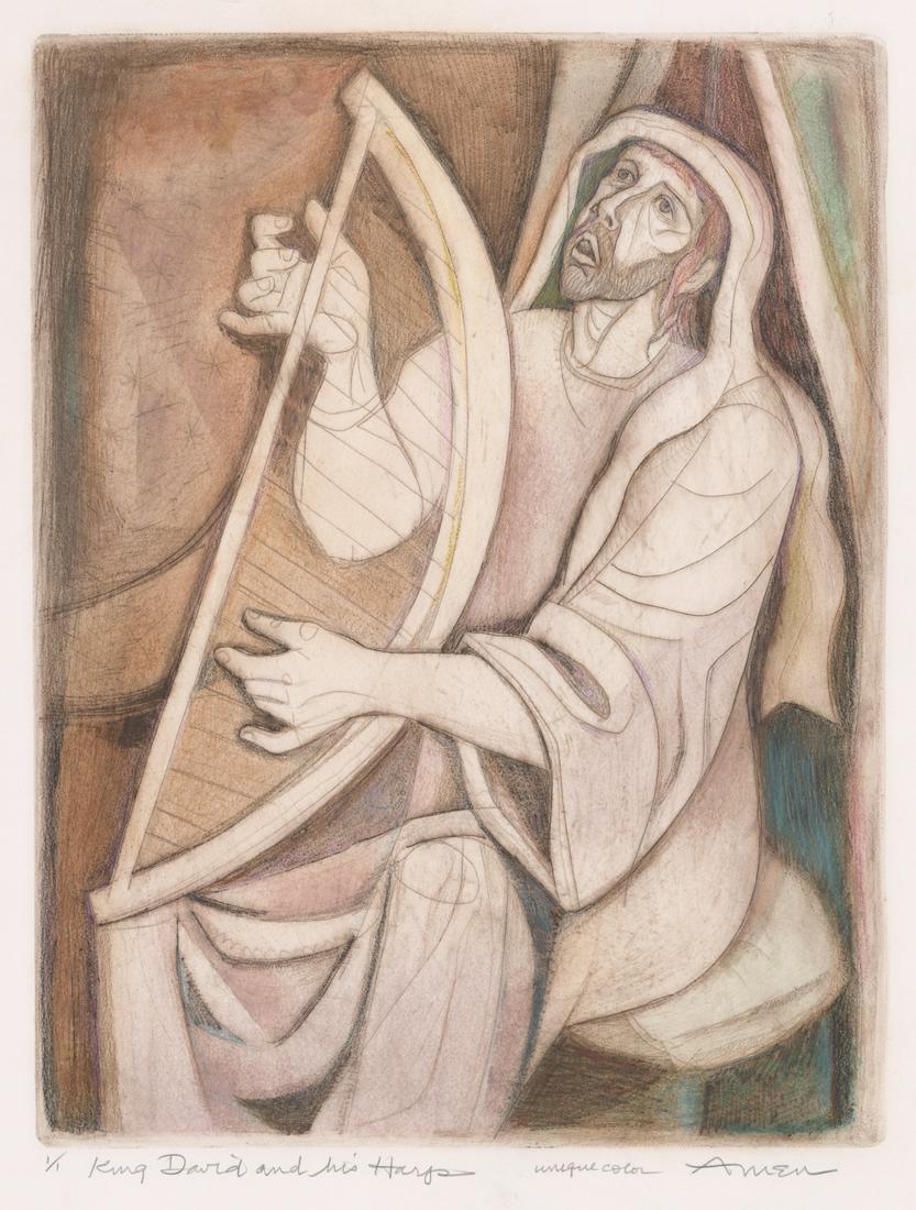 Irving Amen Hand-Colored Etching [King David] (1 of 4)