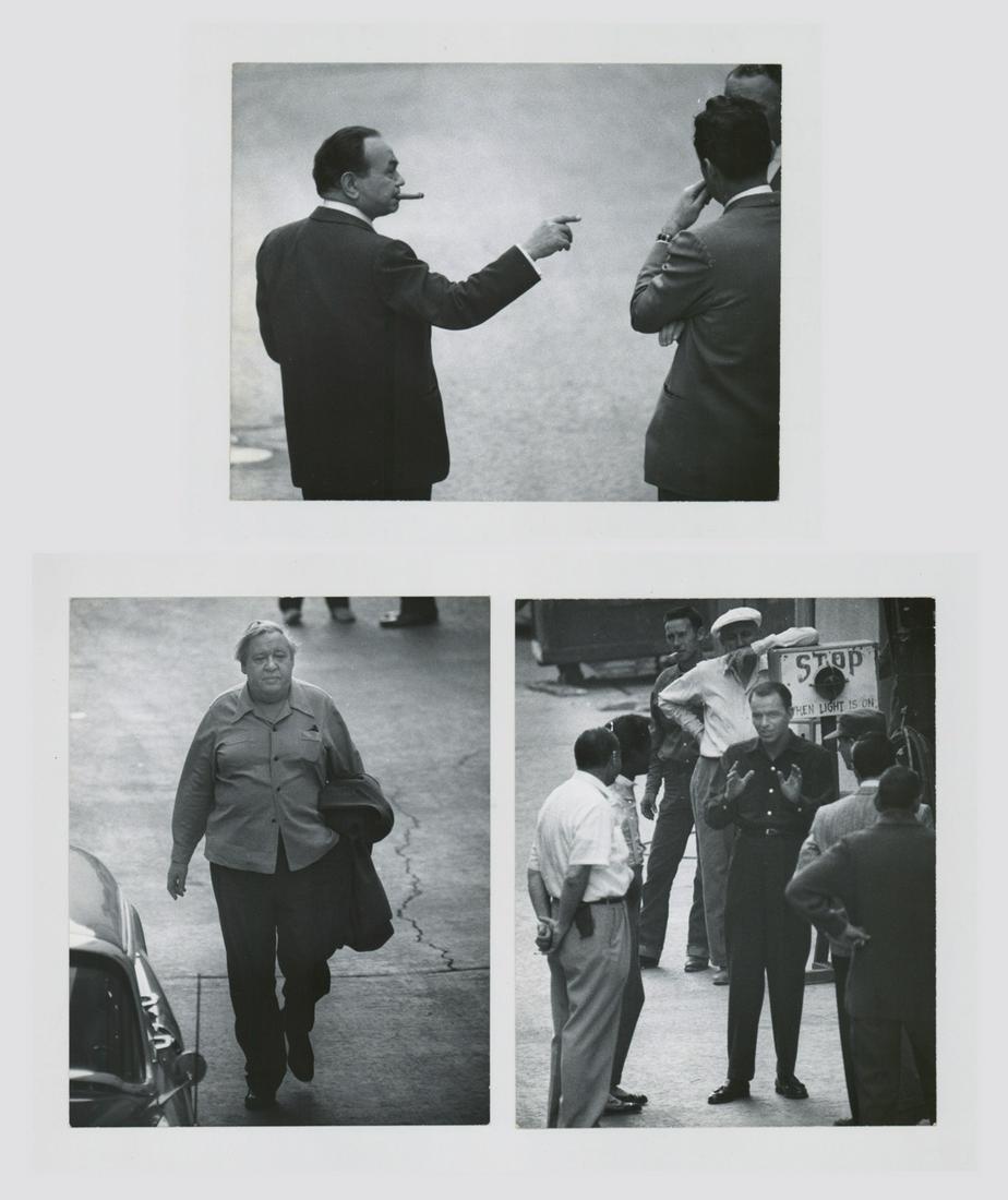 Phil Stern Photographs Taken on Movie Lot (3): Three Phil Stern photographs that appear to be taken at lot or set. Semi-glossy surface double-weight black and white photographs measuring 10 in. x 8 in. VG-EX/EX condition. Rubber stamp 'Please Cred