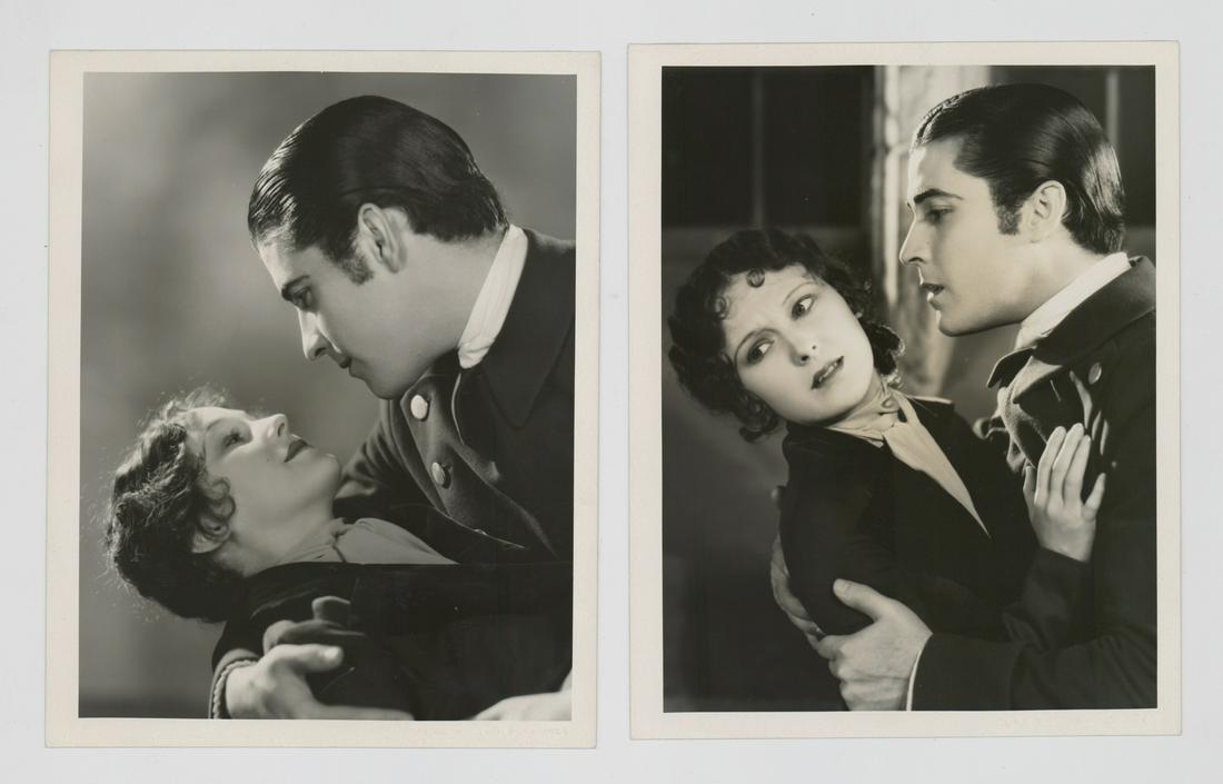 Ramon Novarro and Dorothy Jordan by C.S. Bull: Two Ramon Novarro and Dorothy Jordan in 'Devil May Care' (MGM, 1929) publicity still photos photographed by Clarence Sinclair Bull. Glossy surface, double weight black and white photographs measuring
