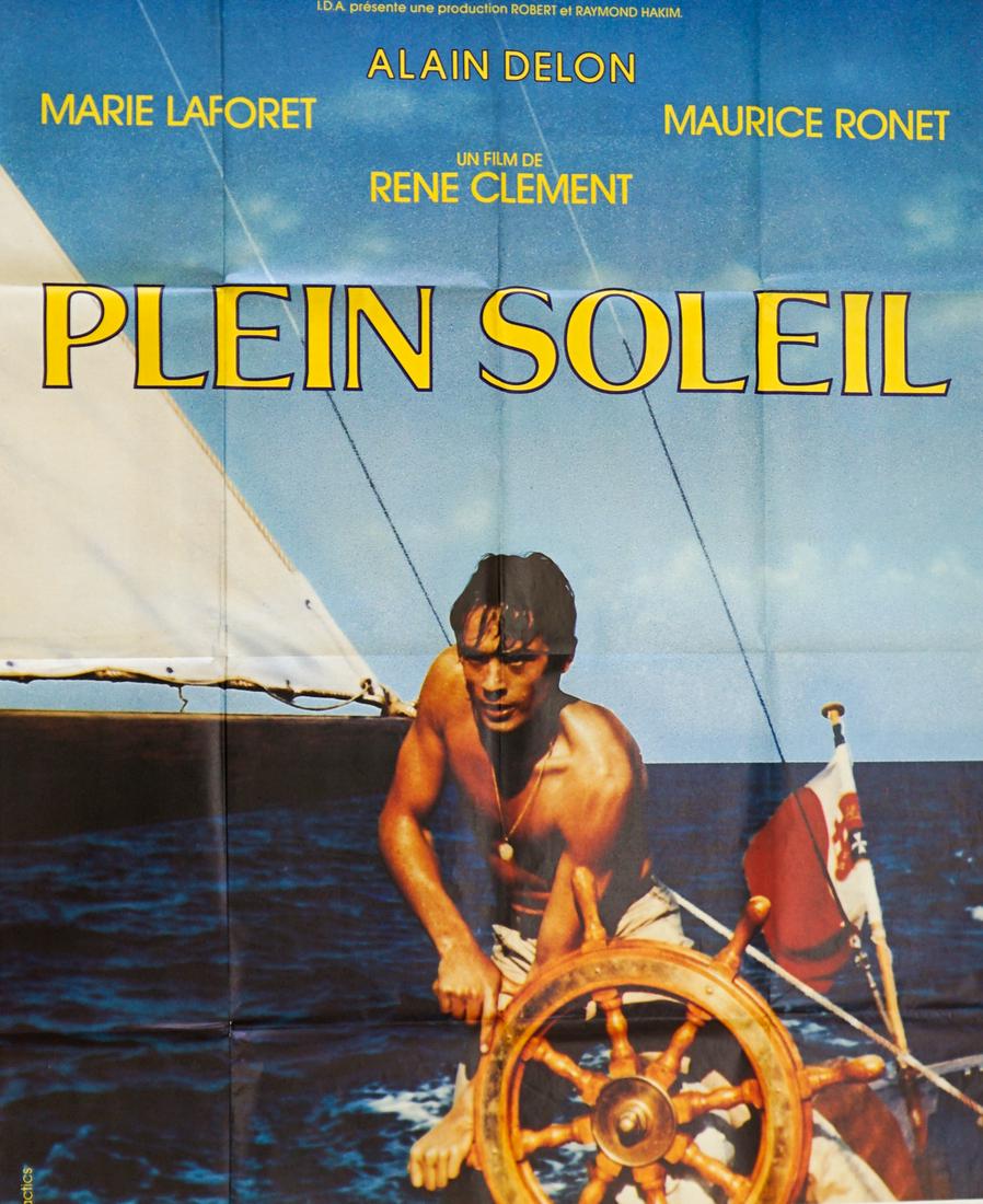 'Plein Soleil' (1969) Vintage Movie Poster: 'Plein Soleil' (1969) vintage movie poster [Purple Noon]. Measures 62 in. x 47 in. VG condition with minor tears on edges. Provenance: Formerly the personal collection of Robert Osborne, then by desce