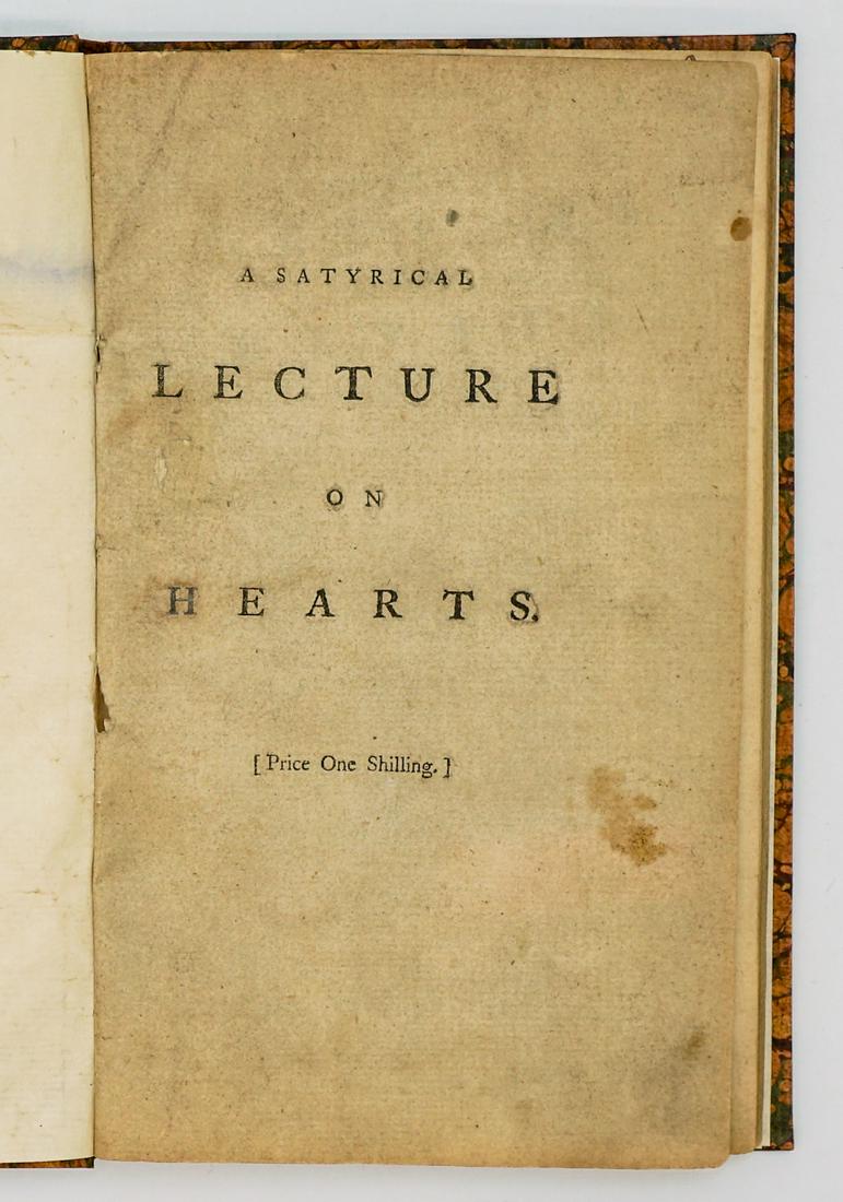 Lecture on Hearts by J. S. Dodd 1767: SCARCE A Satyrical Lecture on Hearts: To which is added, A Critical Dissertation on Noses by James Solas Dodd. The Second Edition 1767. Contains, half-title, title, dedication 2 pp., preface 4 pp., pr