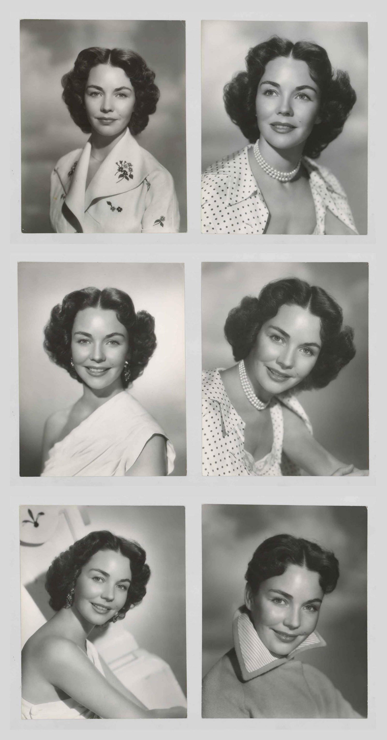 Jennifer Jones Oversized Photos by Schafer (6): Jennifer Jones in Carrie (Paramount, 1952) oversized publicity photos photographed by A.L. 'Whitey' Schafer (6). Photographers rubber stamp verso of each. Matt surface, double-weight black and white p