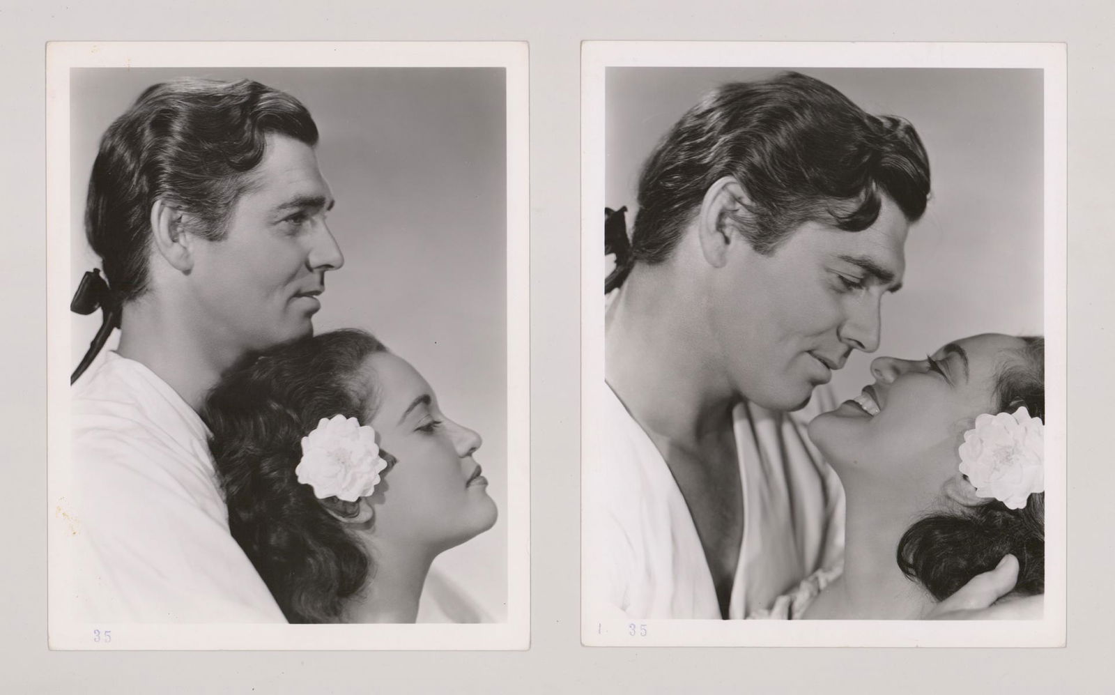 Clark Gable in Mutiny On The Bounty Doubleweights: Clark Gable in Mutiny On The Bounty (MGM, 1935) vintage publicity still photos (2). Photographed by Wm. Grimes. Stamped '35' lower left for the year 1935. Semi-glossy, double-weight black and white ge