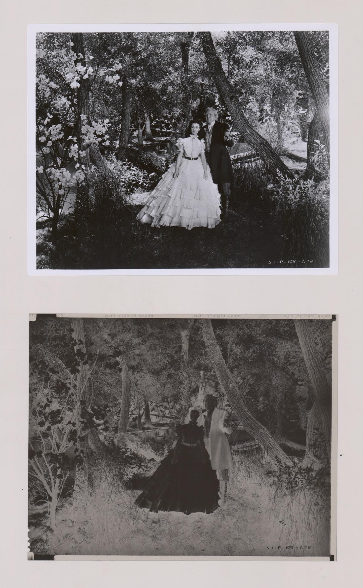 Gone With The Wind Vintage Negative: Vivien Leigh and Thomas Mitchell in Gone With The Wind vintage negative. Measures 8 in. x 9.9375 in. Includes a gelatin silver print made from negative (Printed Later). Excellent condition. Provenance