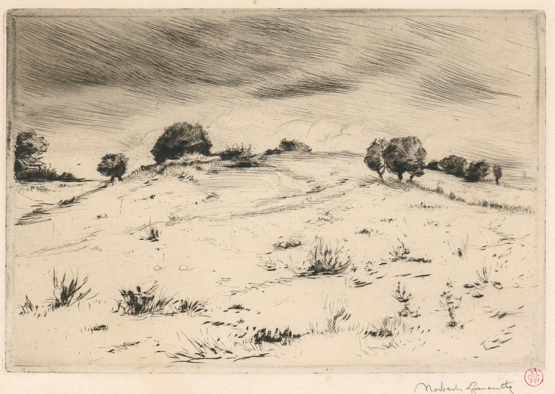 Norbert Goeneutte Etching [Tree on a Hill] (1 of 4)