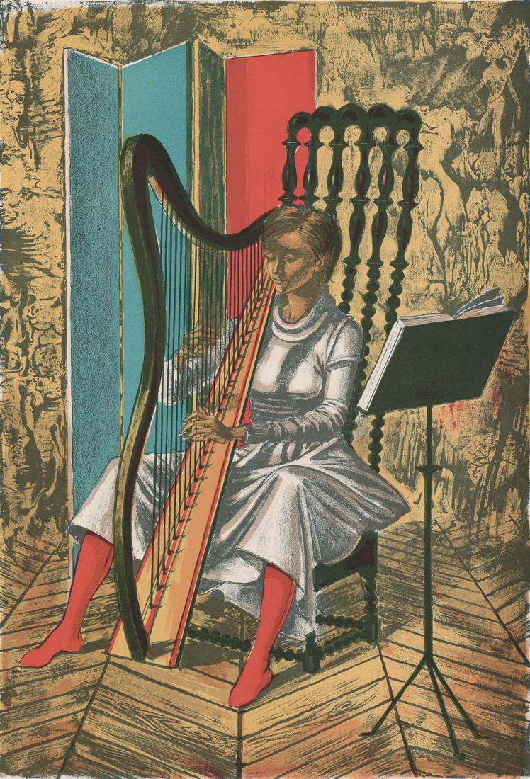 Jean-Paul Alaux Color Lithograph [AP, Music, Harp] (1 of 5)