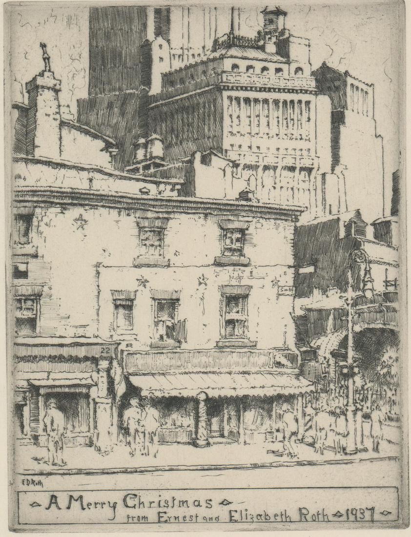 Ernest Roth Etching [Christmas Card, NYC] (1 of 5)