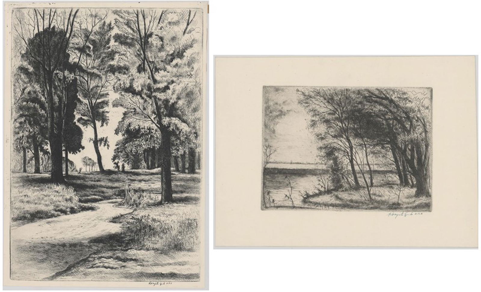 Julius Komjati Etchings [Country Scenes, Trees] (1 of 3)