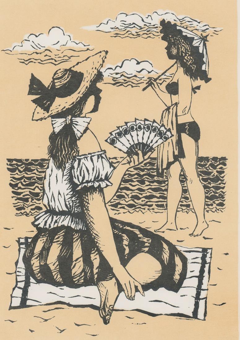 Fletcher Martin Litho [AAA, Female Sunbathers]: Fletcher Martin (California, Colorado 1904 - 1979) signed color lithograph. Signed 'Fletcher Martin' in pencil lower right. Numbered 'Ed. 250' in pencil lower left. Work titled 'Bathers No. 2.' Measur