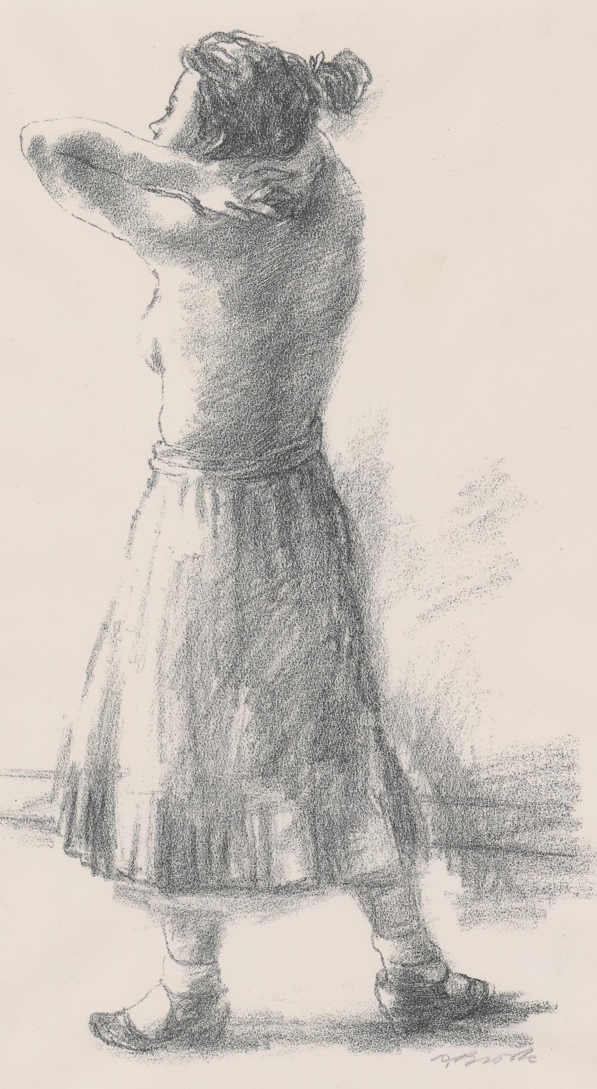 Alexander Brook Lithograph [AAA, WPA, Woman]: Alexander Brook (New York, Georgia 1898 - 1980) WPA-era signed lithograph, Ca. 1937. Signed by artist in pencil lower right. Work titled 'Interlude.' Measures 12.5-in. x 7.75-in. image size, 16-in. x