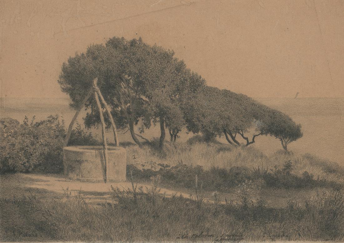 L. Laroche Pencil Drawing [Landscape, Well] (1 of 5)