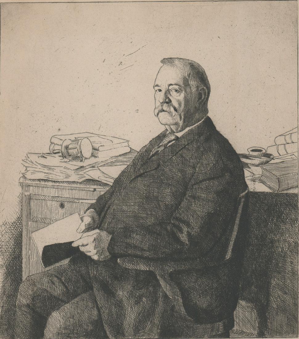 William M. Paxton Etching [Portrait, Cleveland]: William McGregor Paxton (Massachusetts, Maryland 1869 - 1941) etching. Signed 'Wm Paxton' in pencil lower right. Portrait of President Grover Cleveland. Measures 10.5-in. x 9.375-in. image size, 14-in