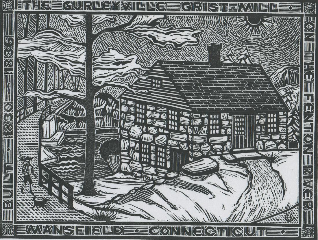 Edith E Spencer Woodcut [Gurleyville Gist Mill] (1 of 5)