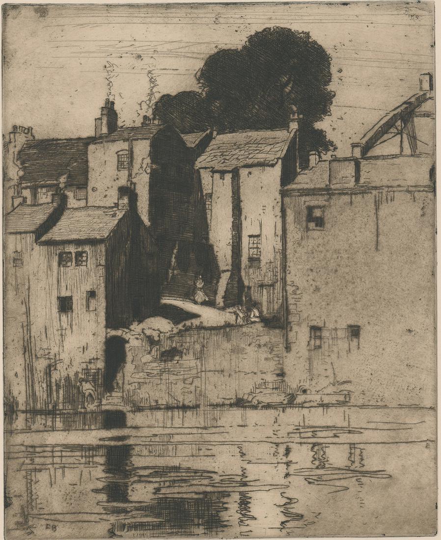 Frank Brangwyn Etching [Buildings by River] (1 of 5)