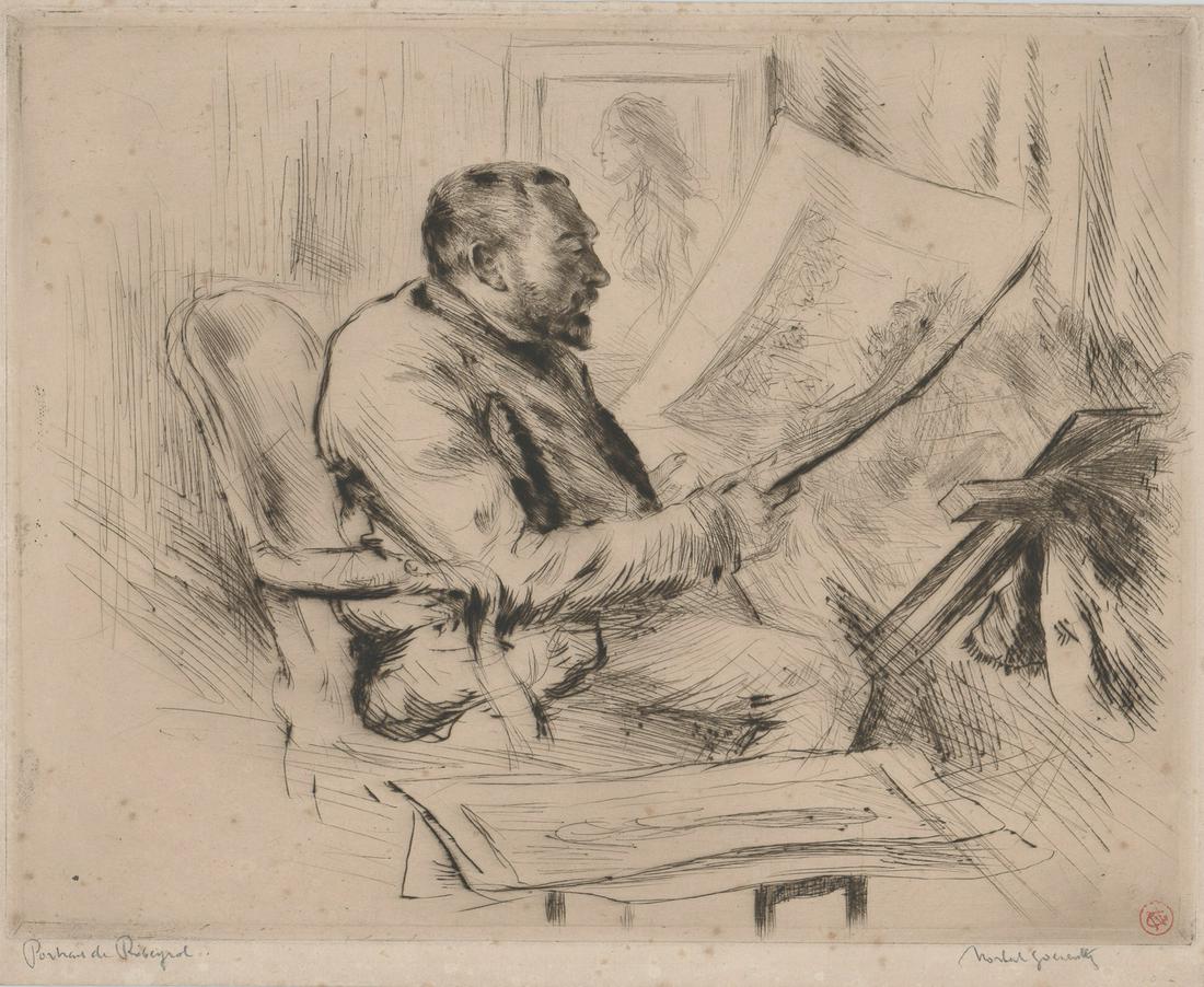 Norbert Goeneutte Etching [Man Reviewing Prints] (1 of 4)