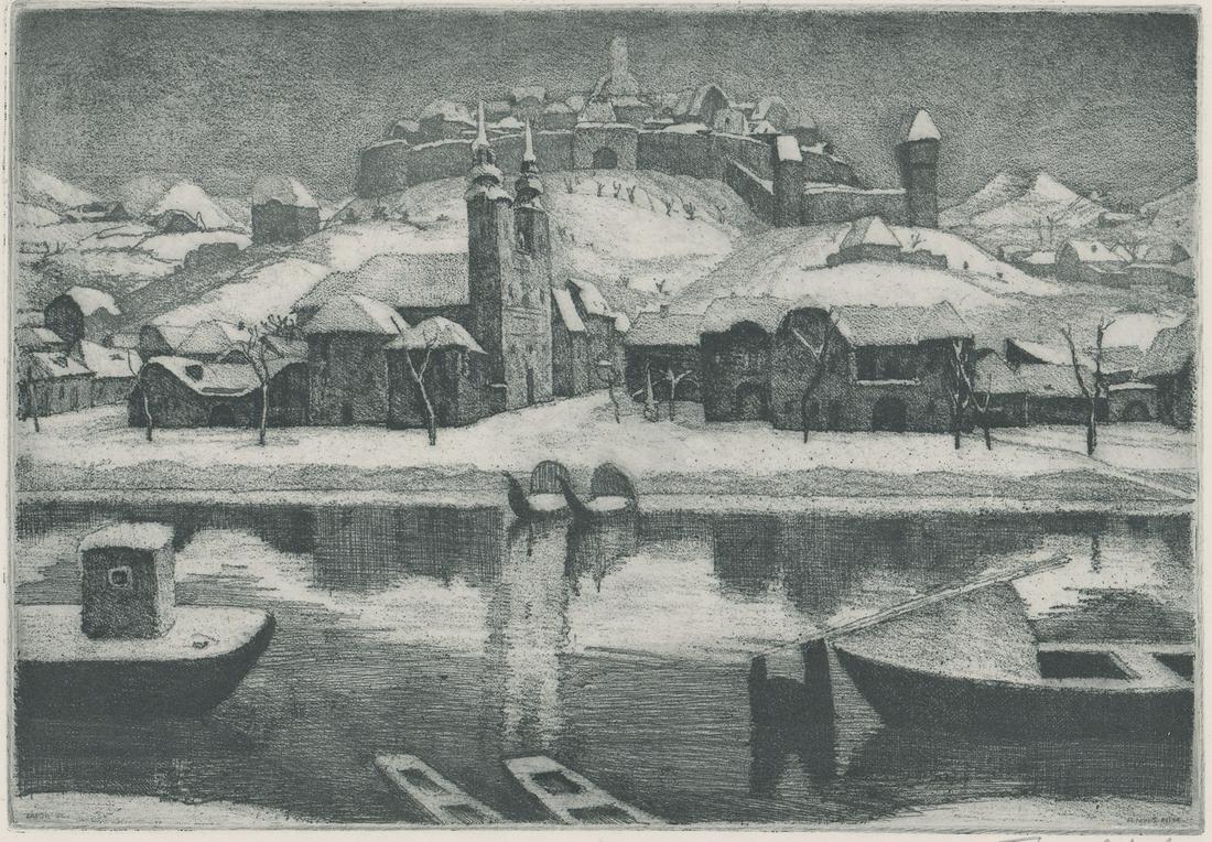 Adolphe (Adolf) Fenyes Etching [Winter Scene] (1 of 5)