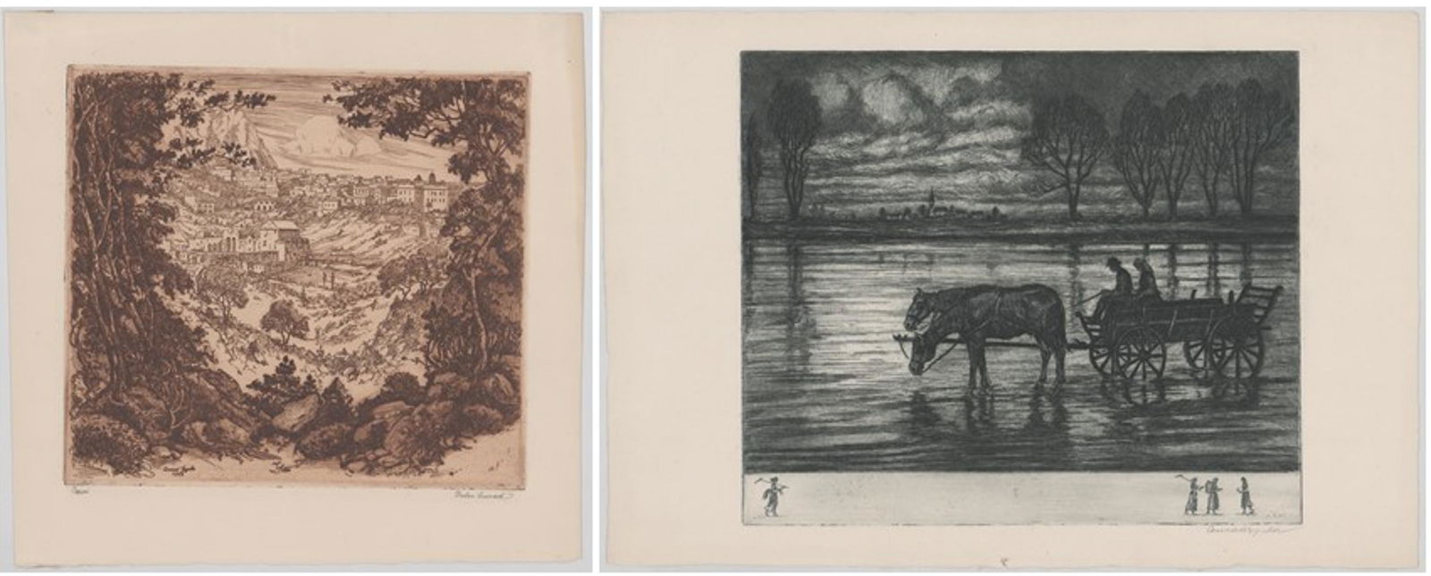 Julius (Gyula) Conrad Etchings [Town, Horses] (1 of 3)