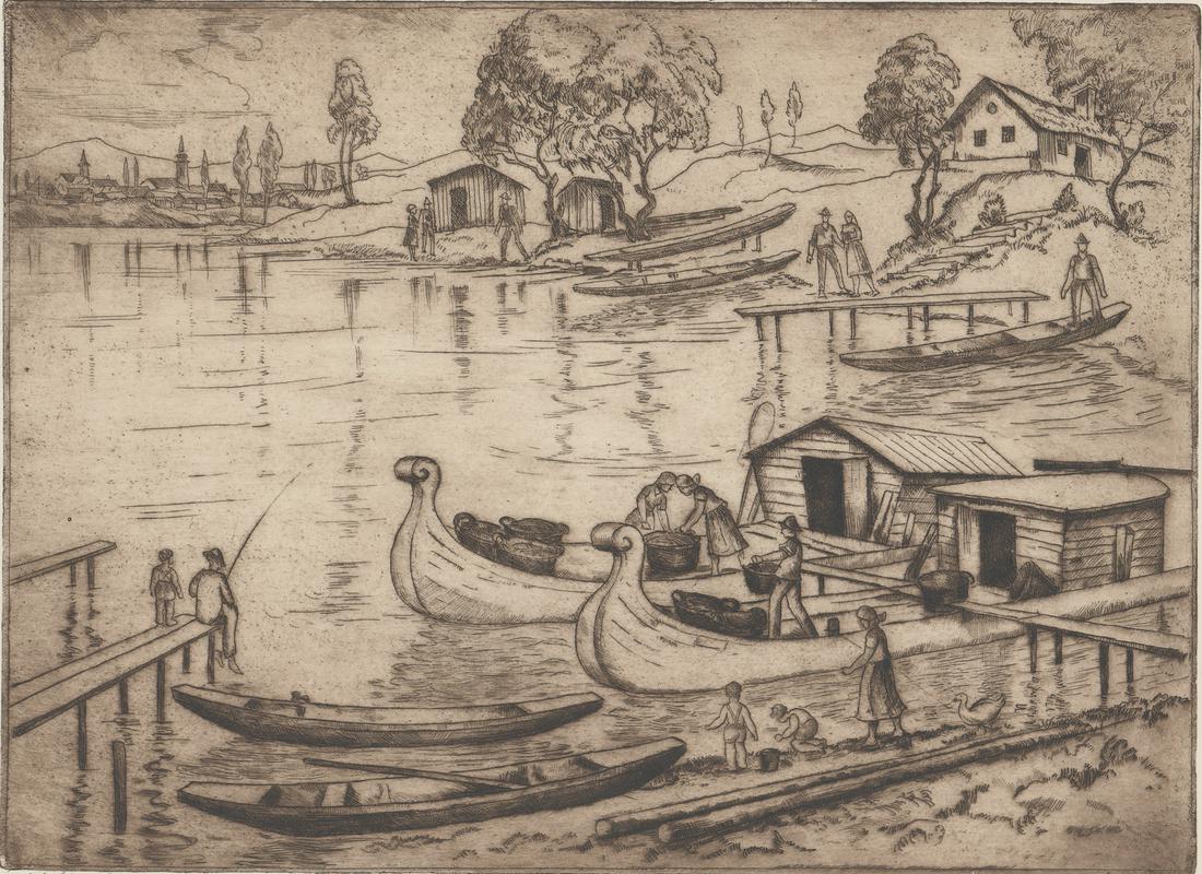 Julius (Gyula) Conrad Etching [Lake, Fishing] (1 of 5)