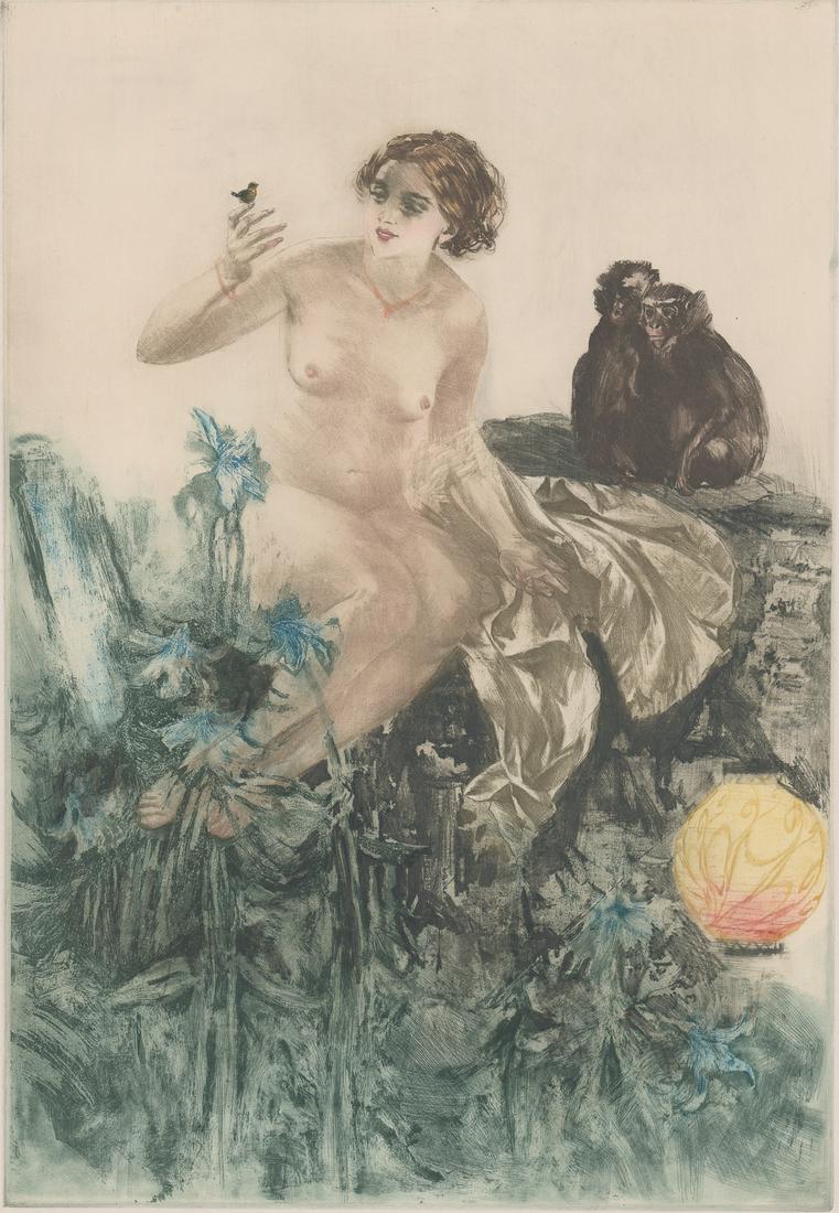 Illegibly Signed Color Etching [Nude with Monkeys] (1 of 4)