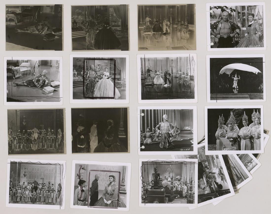 King And I Snapshot photos and Negatives: Yul Brynner, Deborah Kerr and others 'The King and I' (20th Century Fox, 1956) nine snapshot photos with matching negatives; two Keybook snapshot photos; three snapshot photos. Single-weight glossy. M