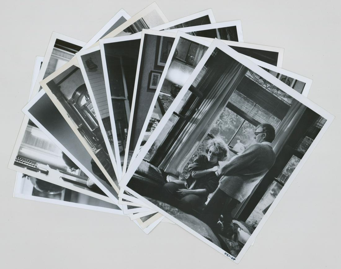 Elizabeth Taylor (10) Photos: Elizabeth Taylor, 'Who's Afraid of Virginia Woolf?' (Warner Bros., 1962) ten production and publicity photos includes Richard Burton and director Mike Nichols. Description on verso of each. Black and 
