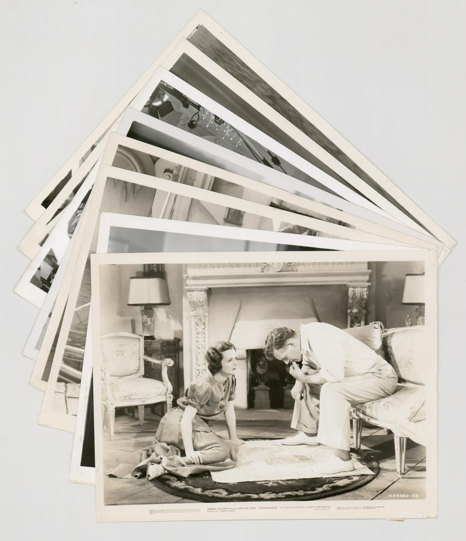 Walter Huston, Dodsworth Vintage Photos (8): Walter Huston, 'Dodsworth' (Samuel Goldwyn, 1936) eight vintage production photos. Black and white, and antiqued single-weight glossy surface. Measure approximately 8 in. x 10.125 in. and 10.125 in. x