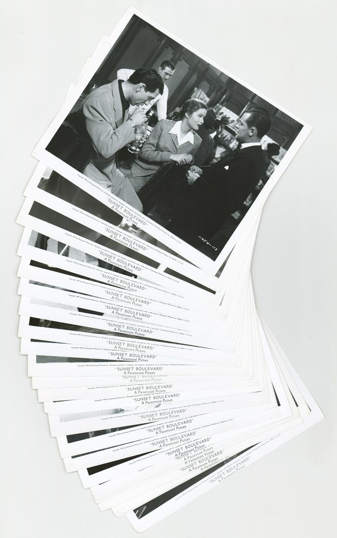 Sunset Boulevard Vintage Production Photos (27): Sunset Boulevard (Paramount Pictures, 1949) vintage production and publicity photos (27) feature William Holden and Gloria Swanson. Black and white single-weight glossy surface. Measure approximately 